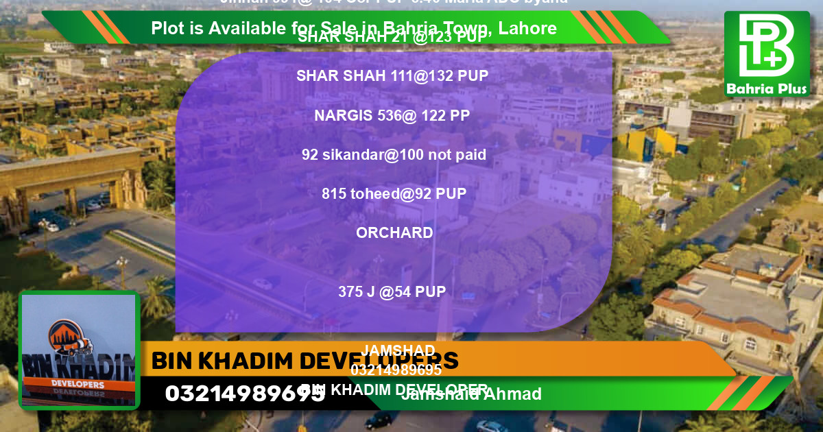 Residential Plot for Sale in Bahria Town, Lahore - (BP-87453)