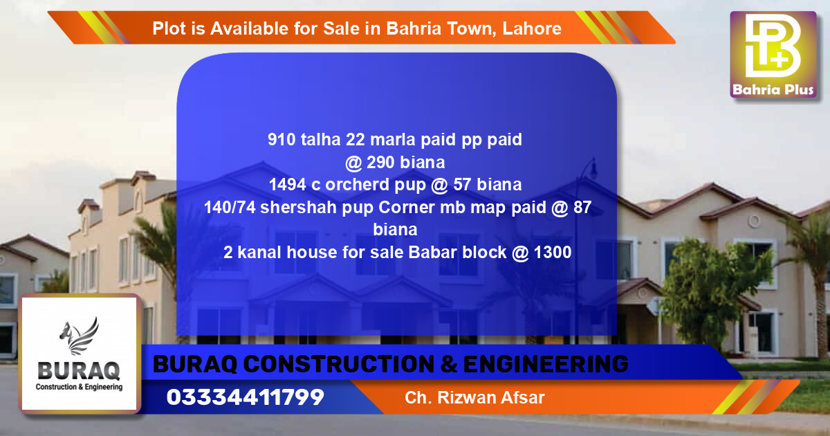 Residential Plot for Sale in Bahria Town, Lahore - (BP-87459)