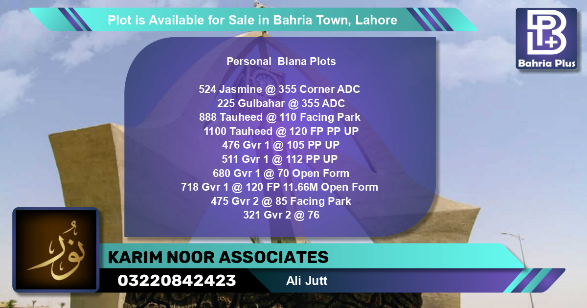 Residential Plot for Sale in Bahria Town, Lahore - (BP-87461)