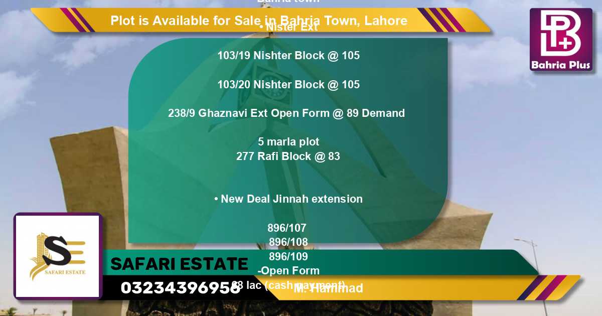 Residential Plot for Sale in Bahria Town, Lahore - (BP-87466)