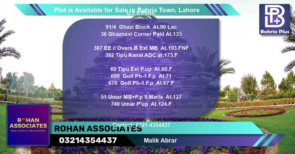 Residential Plot for Sale in Bahria Town, Lahore - (BP-87482)