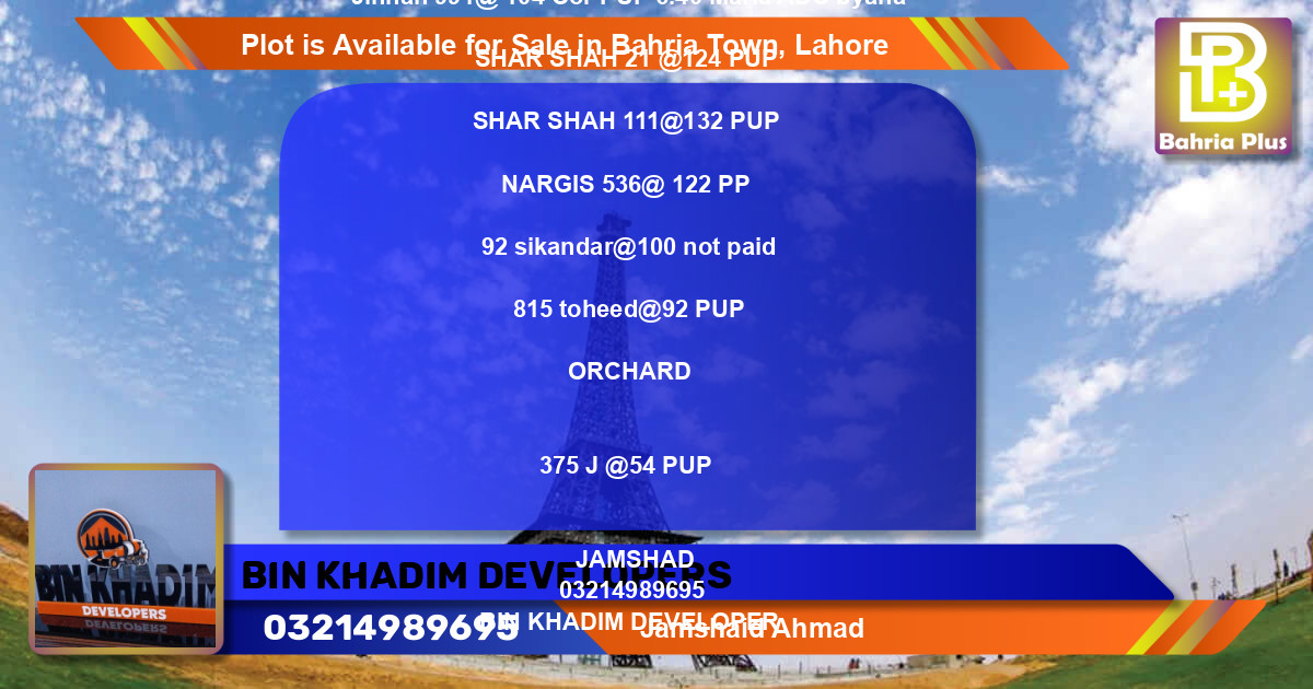 Residential Plot for Sale in Bahria Town, Lahore - (BP-87505)