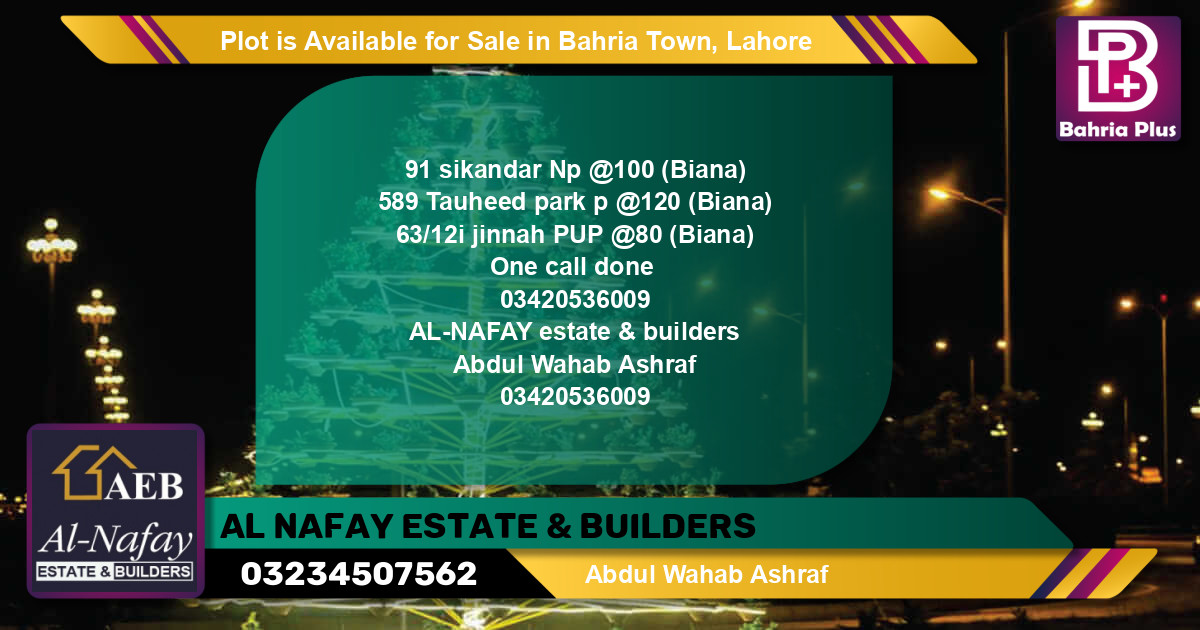 Residential Plot for Sale in Bahria Town, Lahore - (BP-87560)