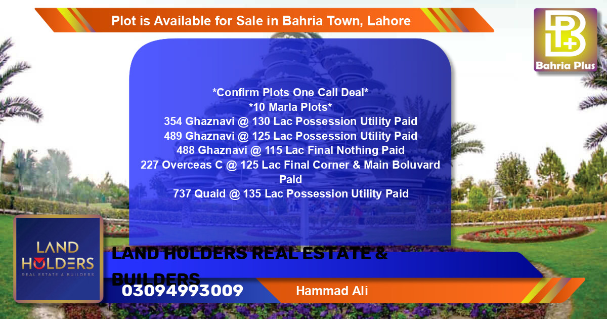 Residential Plot for Sale in Bahria Town, Lahore - (BP-87581)