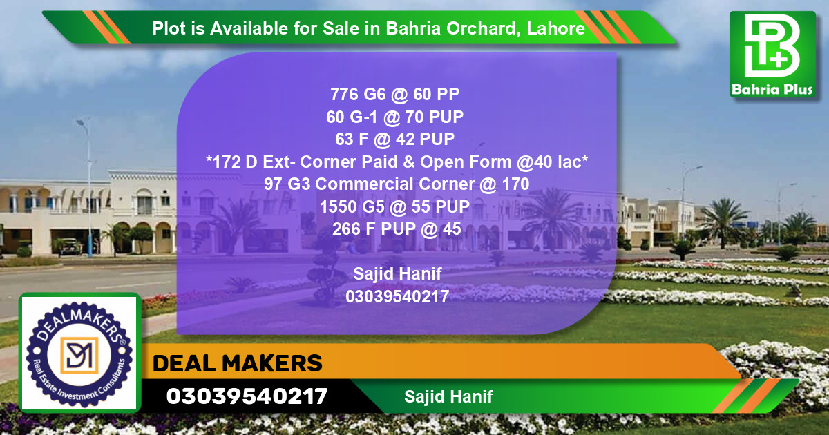 Commercial Plot for Sale in Bahria Orchard, Lahore - (BP-87584)