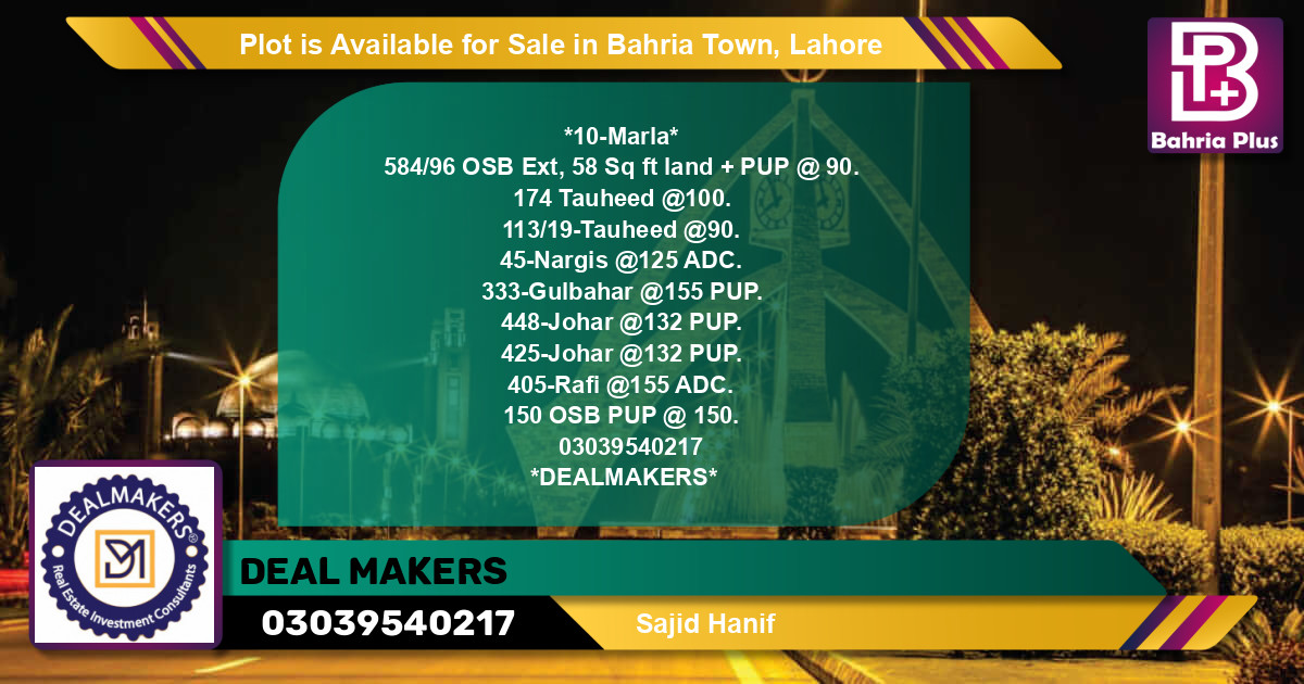 Residential Plot for Sale in Bahria Town, Lahore - (BP-87586)