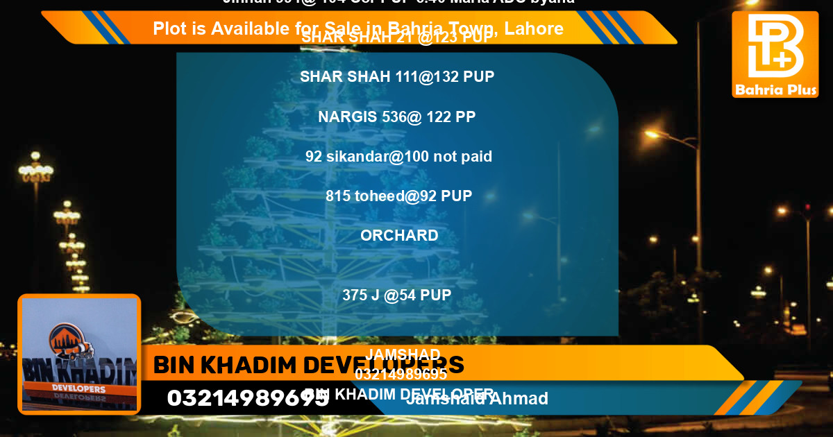 Residential Plot for Sale in Bahria Town, Lahore - (BP-87609)