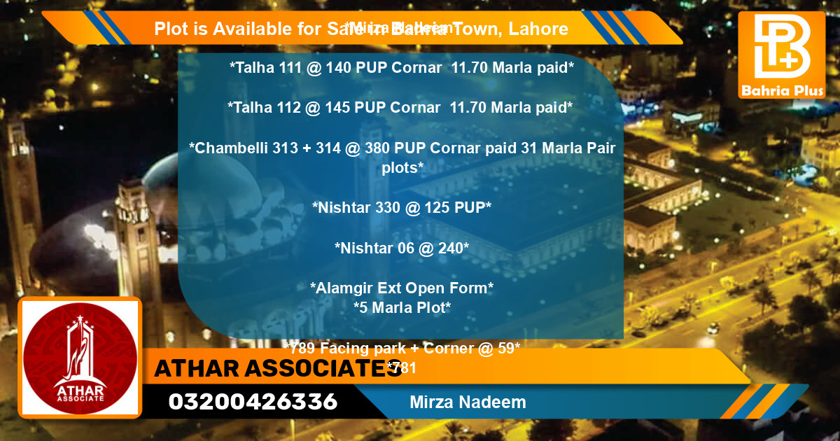 Residential Plot for Sale in Bahria Town, Lahore - (BP-87618)