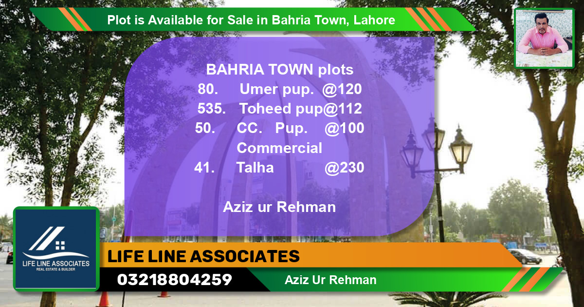 Commercial Plot for Sale in Bahria Town, Lahore - (BP-87622)