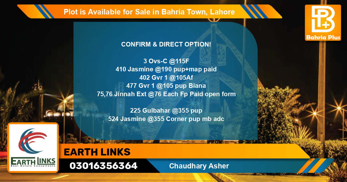 Residential Plot for Sale in Bahria Town, Lahore - (BP-87625)
