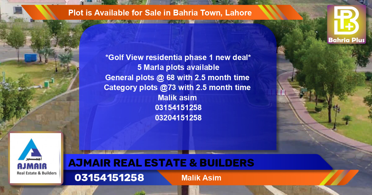 Residential Plot for Sale in Bahria Town, Lahore - (BP-87631)