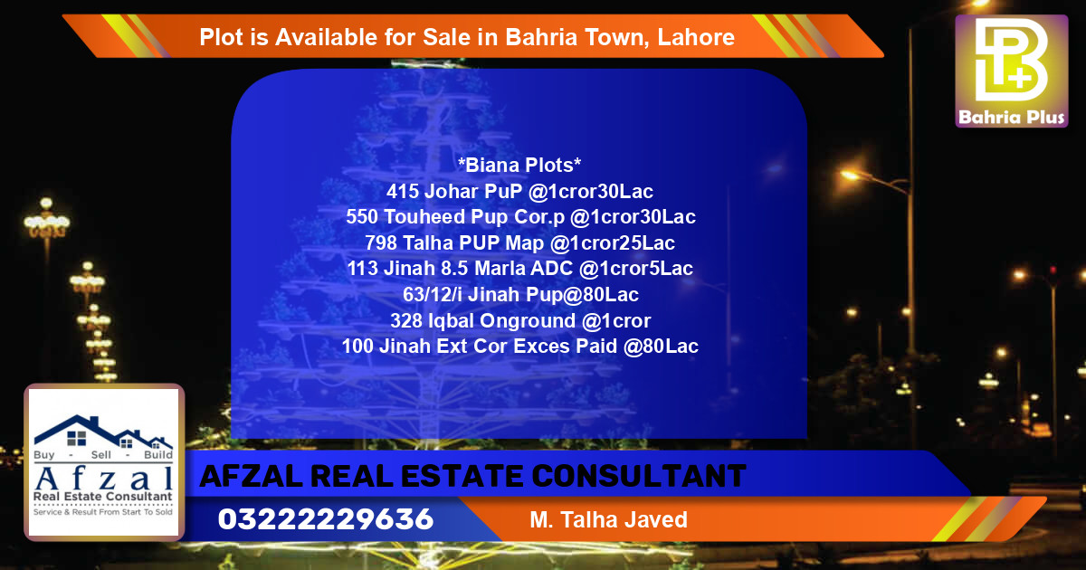 Residential Plot for Sale in Bahria Town, Lahore - (BP-87632)