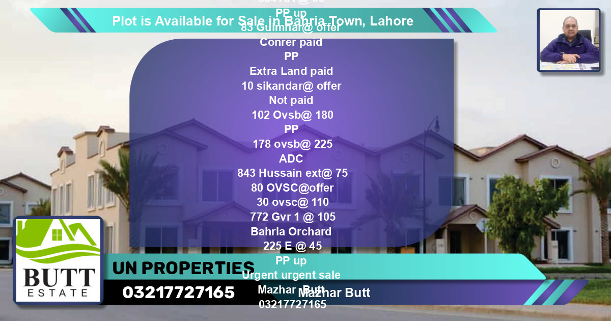Residential Plot for Sale in Bahria Town, Lahore - (BP-87635)