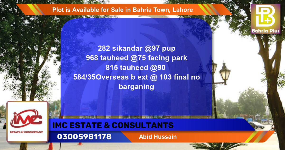 Residential Plot for Sale in Bahria Town, Lahore - (BP-87643)