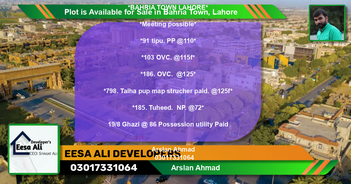Residential Plot for Sale in Bahria Town, Lahore - (BP-87644)