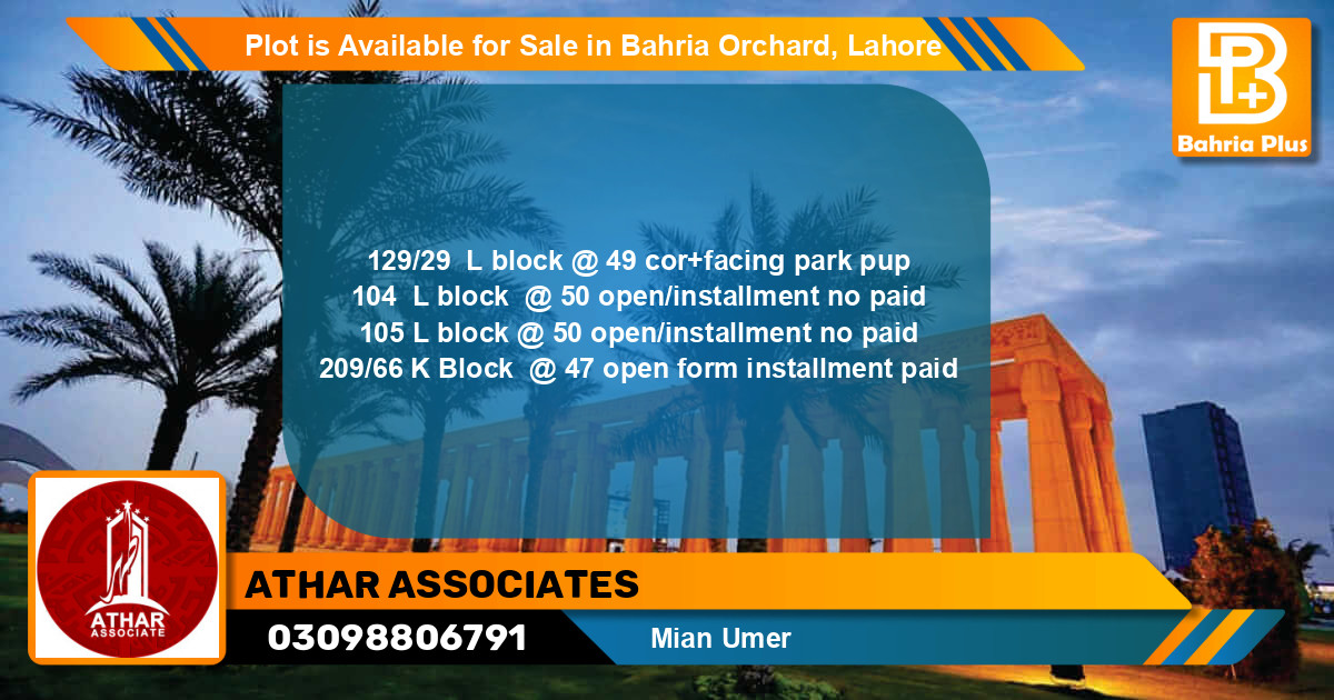 Residential Plot for Sale in Bahria Orchard, Lahore - (BP-87700)