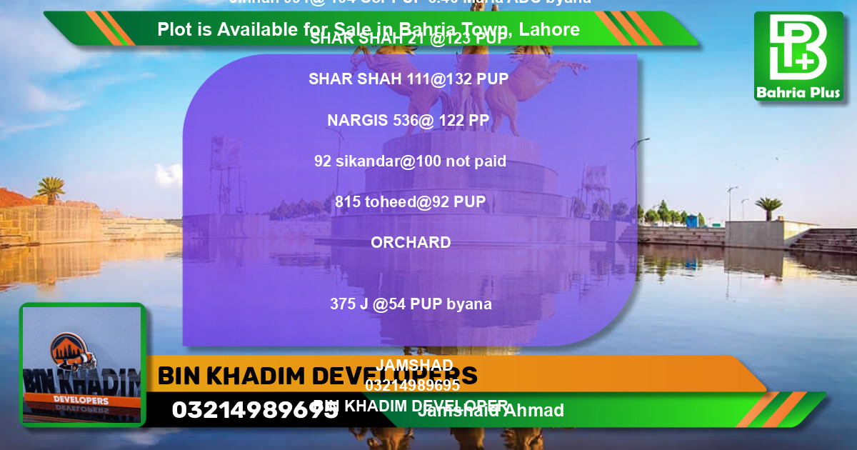 Residential Plot for Sale in Bahria Town, Lahore - (BP-87709)