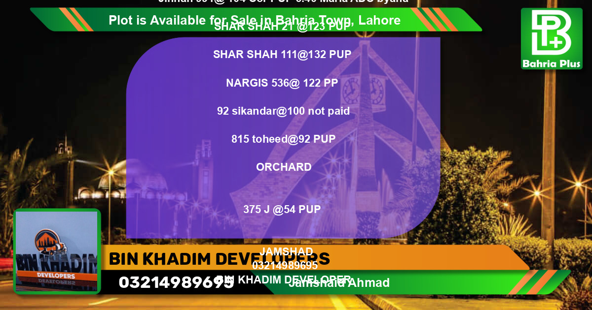 Residential Plot for Sale in Bahria Town, Lahore - (BP-87729)