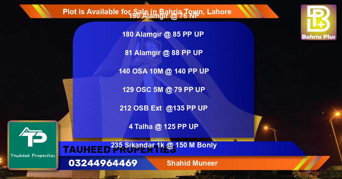 Residential Plot for Sale in Bahria Town, Lahore - (BP-87738)