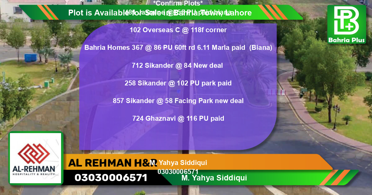 Residential Plot for Sale in Bahria Town, Lahore - (BP-87739)