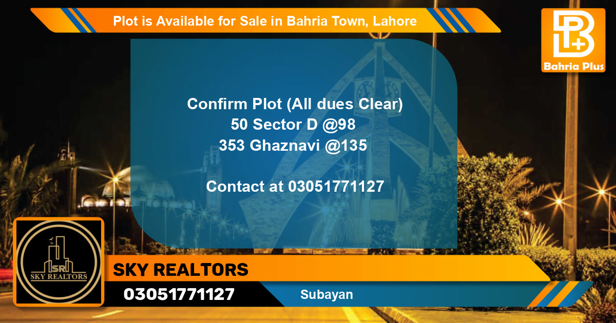 Residential Plot for Sale in Bahria Town, Lahore - (BP-87756)
