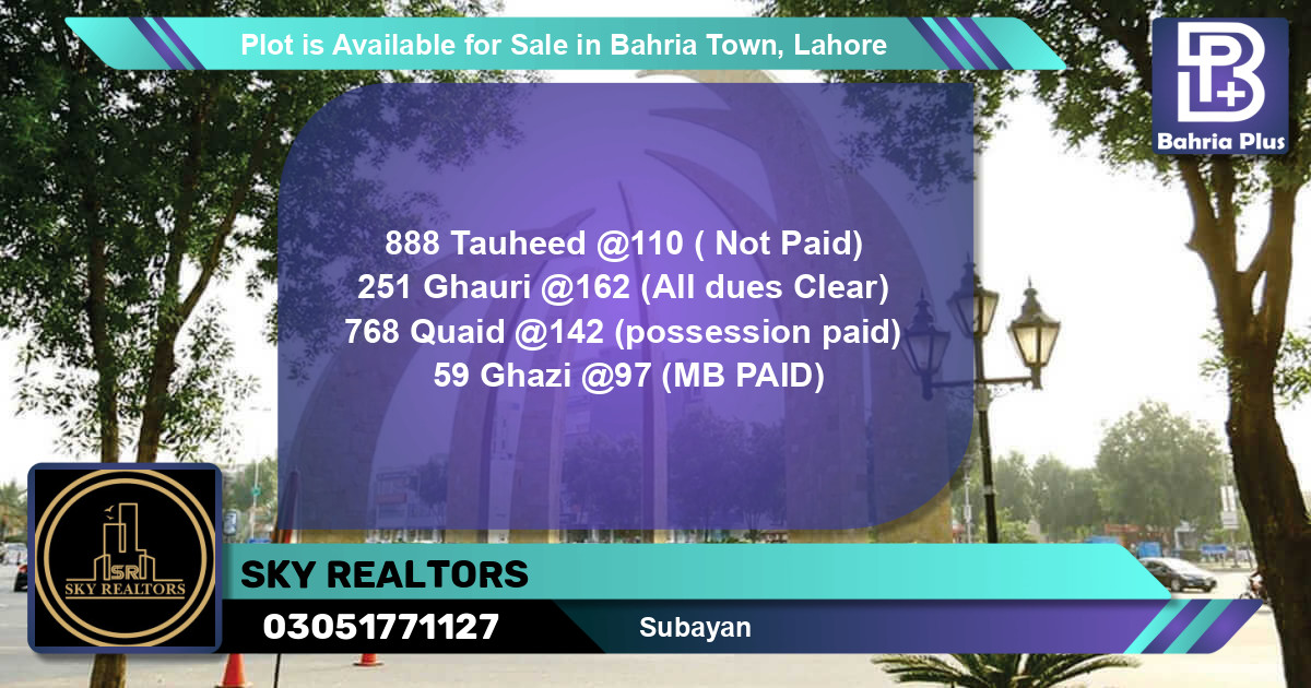 Residential Plot for Sale in Bahria Town, Lahore - (BP-87762)
