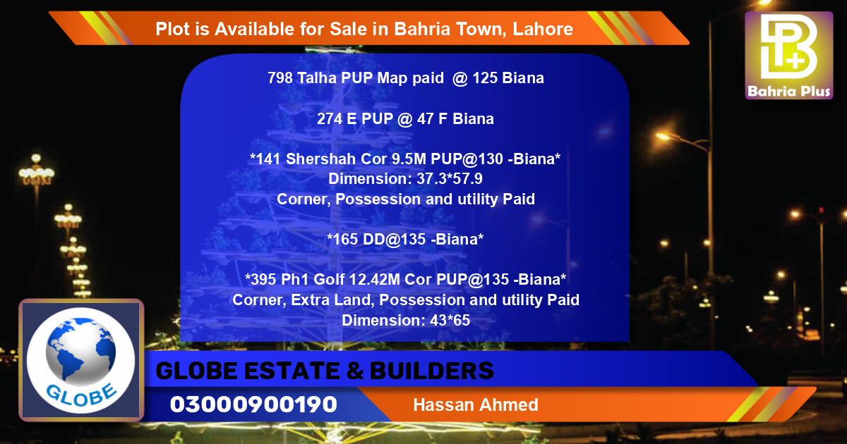 Residential Plot for Sale in Bahria Town, Lahore - (BP-87787)