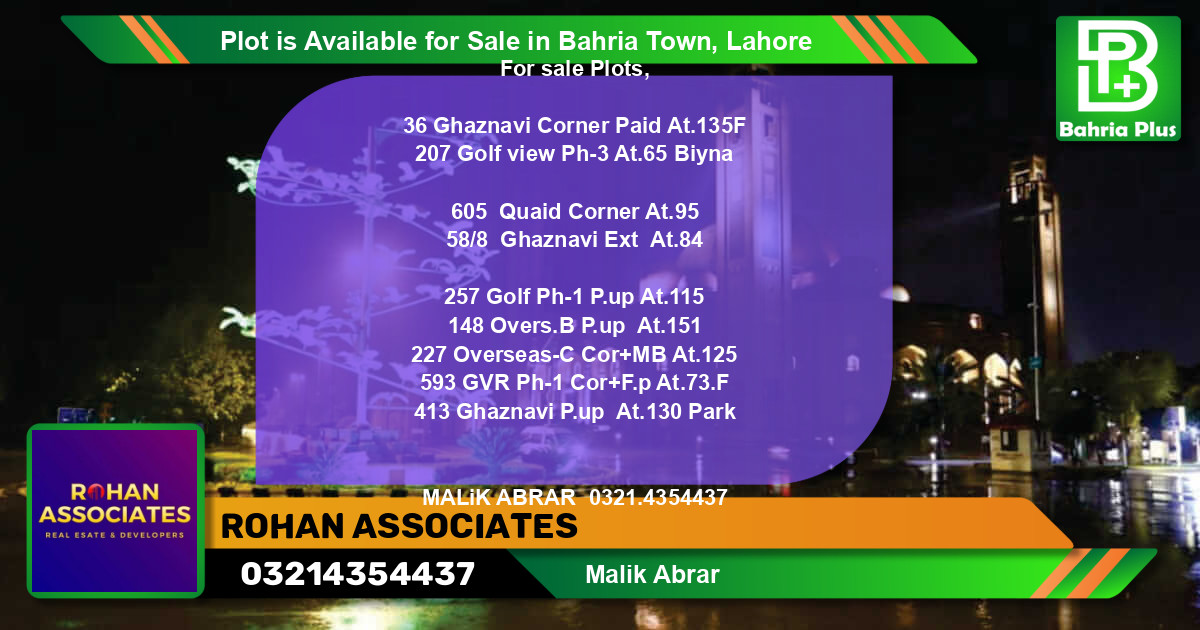 Residential Plot for Sale in Bahria Town, Lahore - (BP-87797)