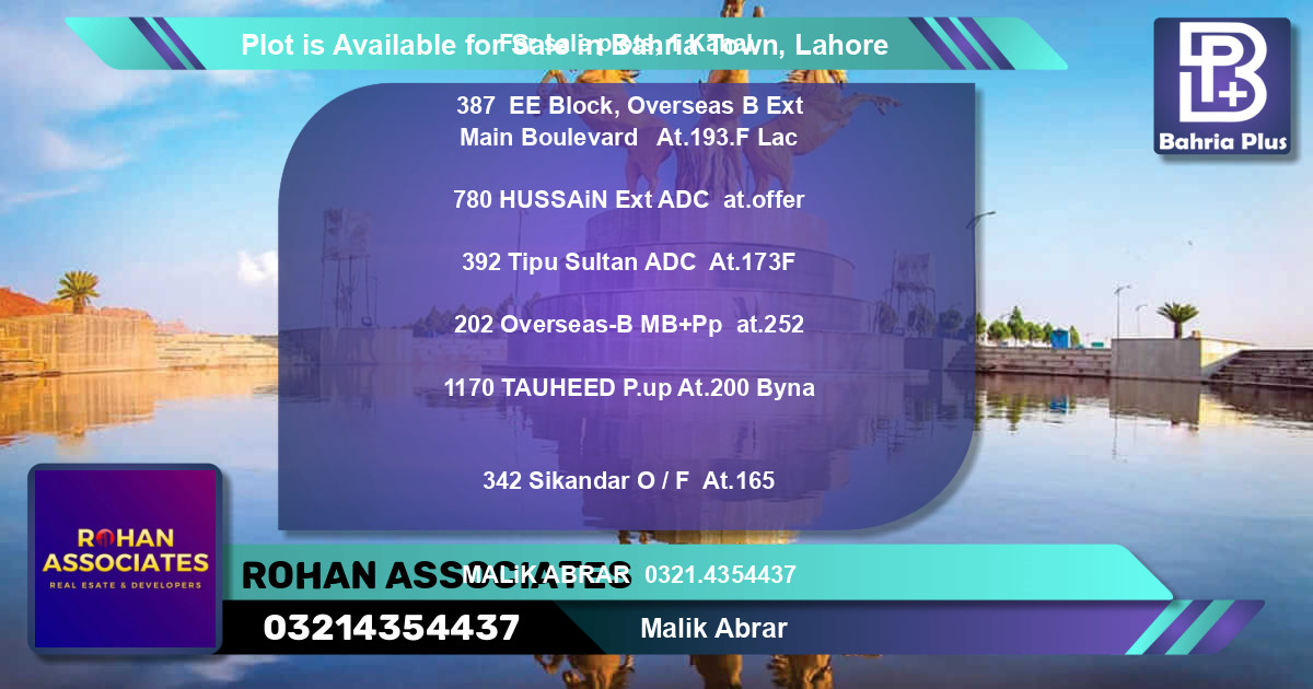 Residential Plot for Sale in Bahria Town, Lahore - (BP-87801)