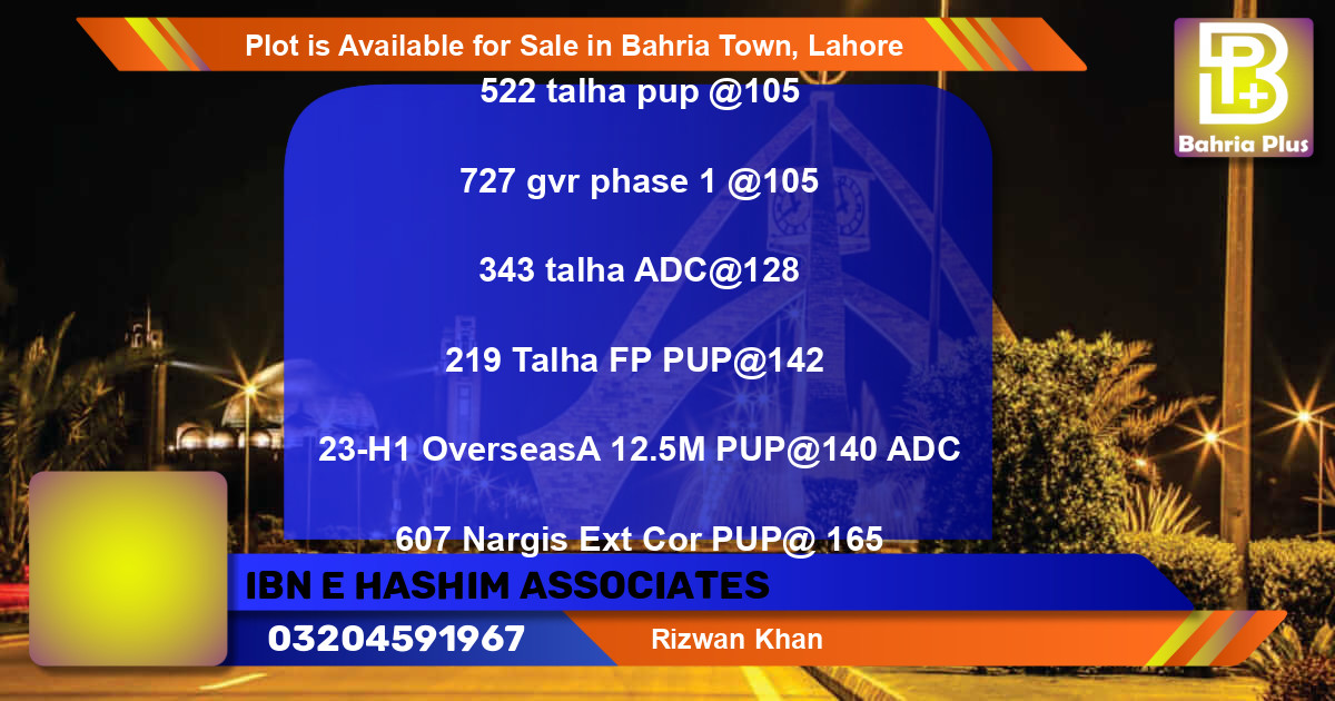 Residential Plot for Sale in Bahria Town, Lahore - (BP-87828)