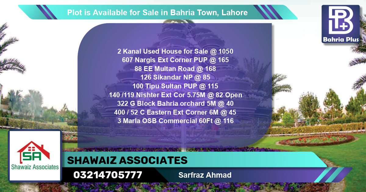 Commercial Plot for Sale in Bahria Town, Lahore - (BP-87839)