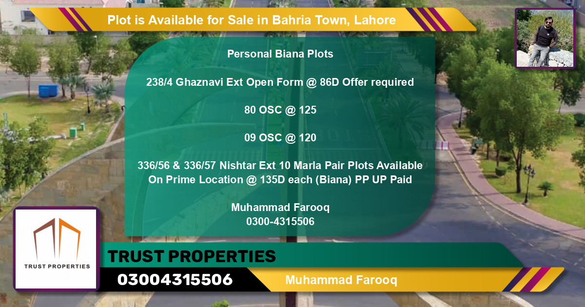Residential Plot for Sale in Bahria Town, Lahore - (BP-87850)