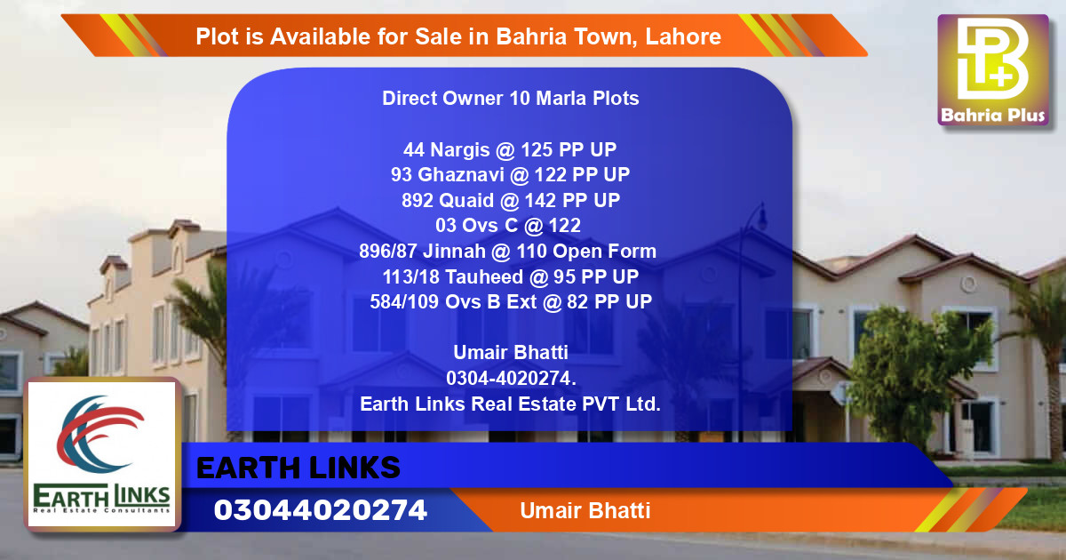 Residential Plot for Sale in Bahria Town, Lahore - (BP-87853)