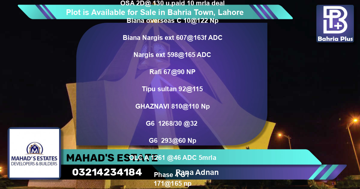 Residential Plot for Sale in Bahria Town, Lahore - (BP-87856)