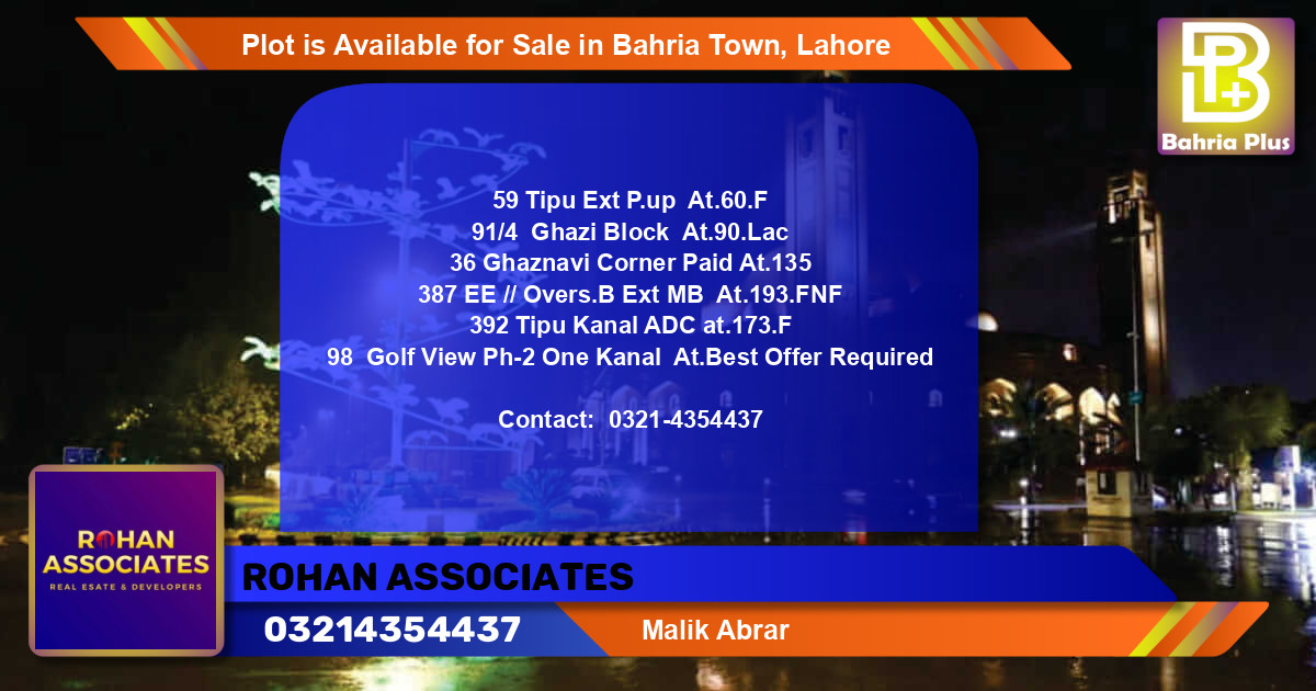 Residential Plot for Sale in Bahria Town, Lahore - (BP-87865)