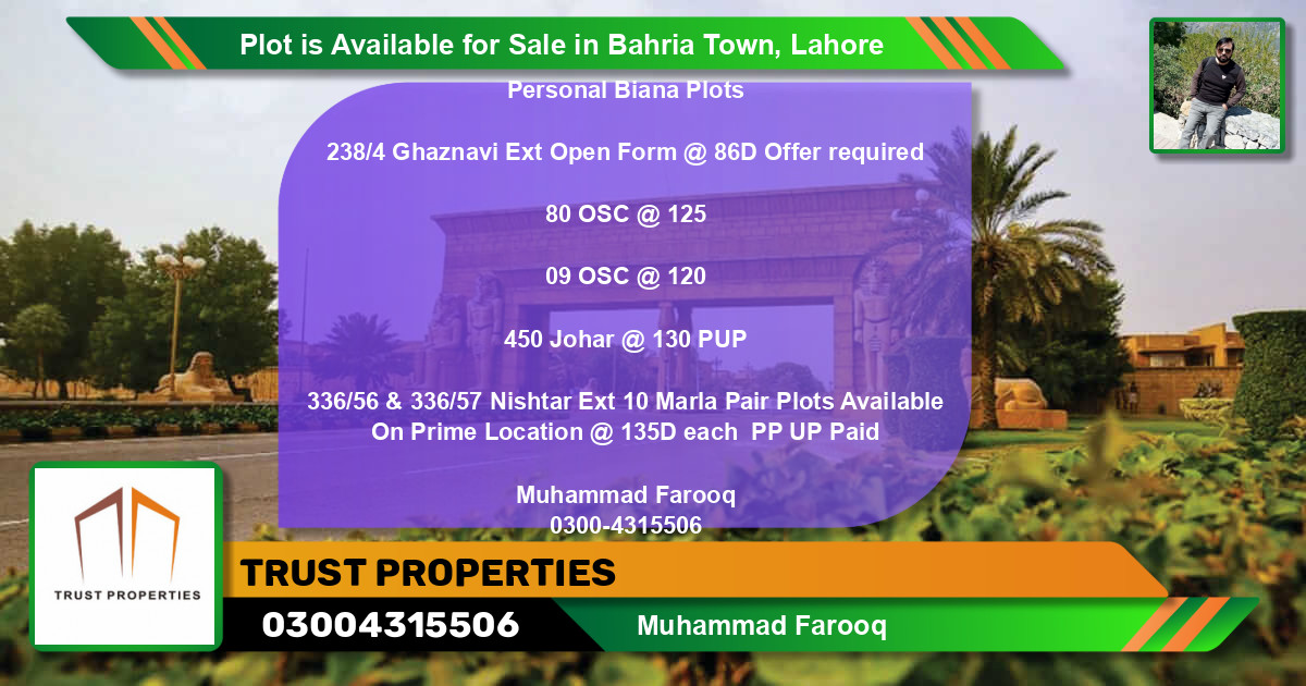 Residential Plot for Sale in Bahria Town, Lahore - (BP-87876)