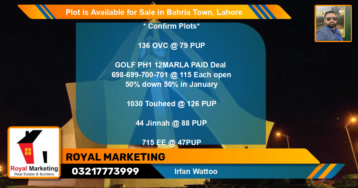 Residential Plot for Sale in Bahria Town, Lahore - (BP-87907)