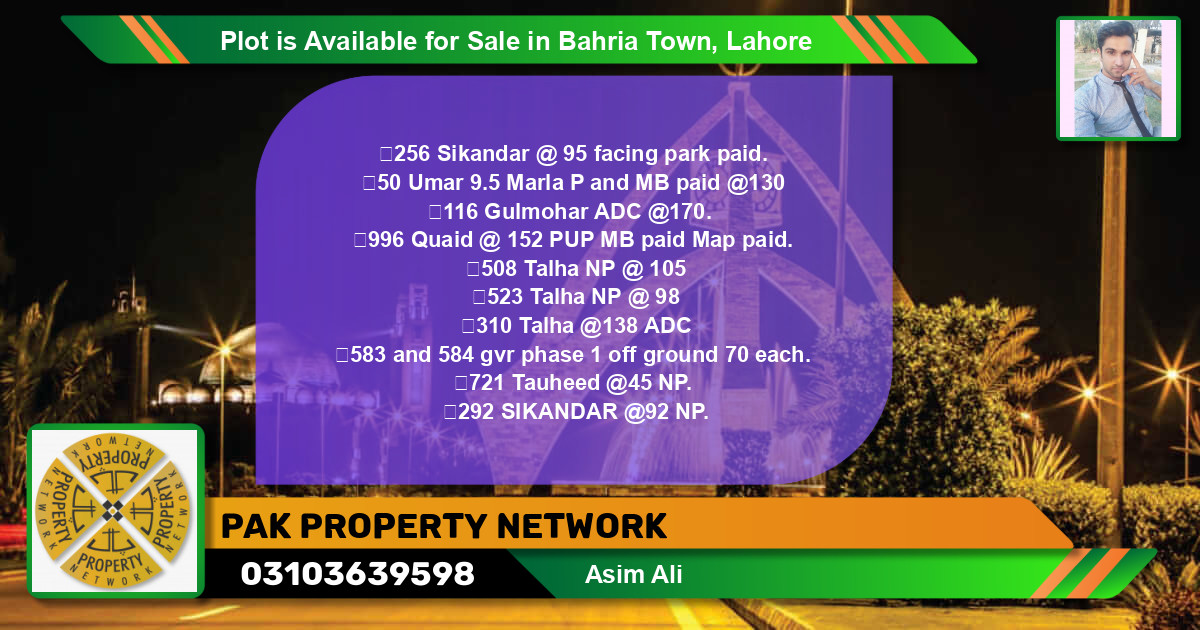 Residential Plot for Sale in Bahria Town, Lahore - (BP-87908)