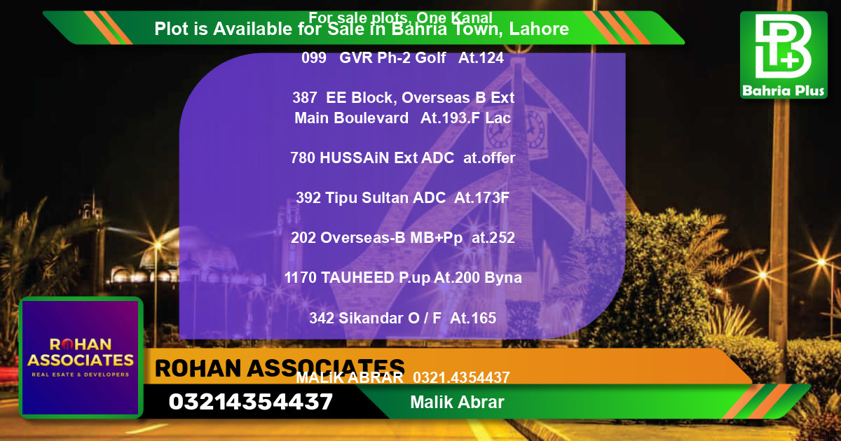Residential Plot for Sale in Bahria Town, Lahore - (BP-87920)