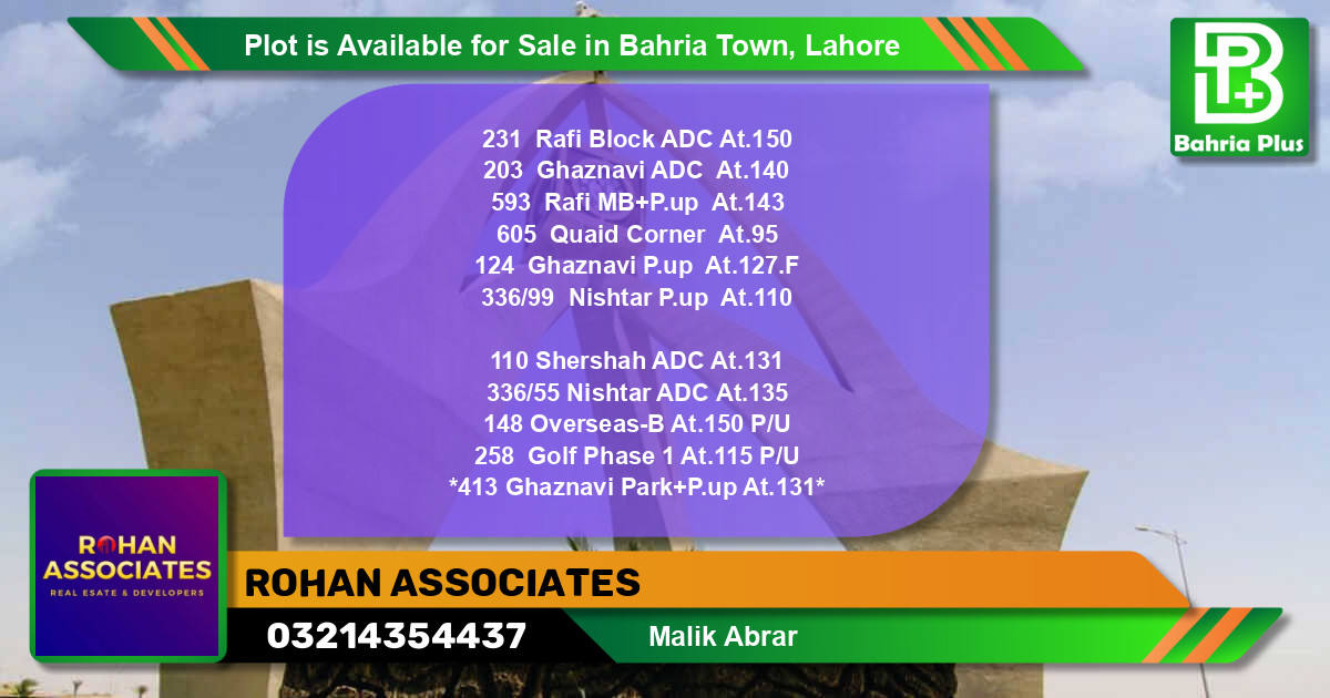 Residential Plot for Sale in Bahria Town, Lahore - (BP-87934)