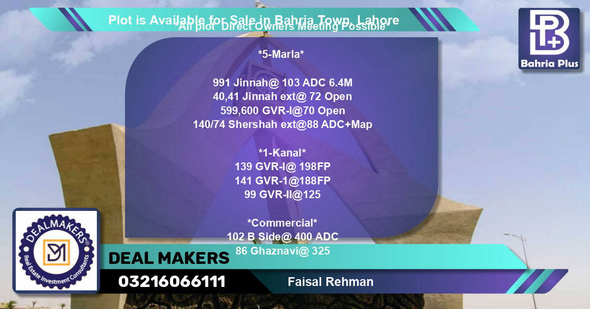 Commercial Plot for Sale in Bahria Town, Lahore - (BP-87966)