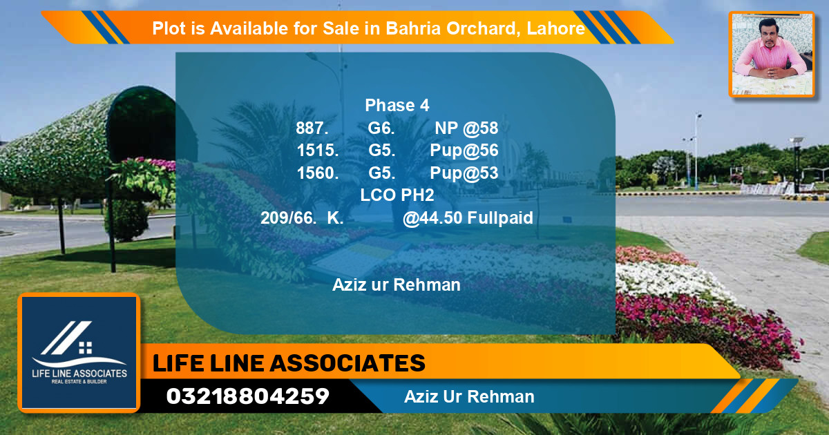 Residential Plot for Sale in Bahria Orchard, Lahore - (BP-87970)