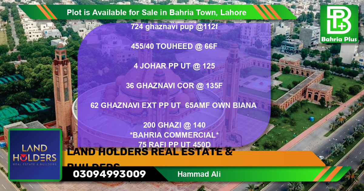 Commercial Plot for Sale in Bahria Town, Lahore - (BP-87979)