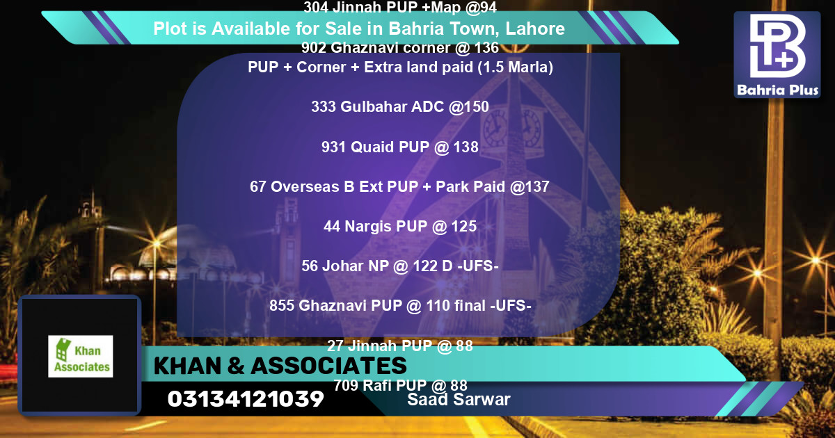 Residential Plot for Sale in Bahria Town, Lahore - (BP-87988)