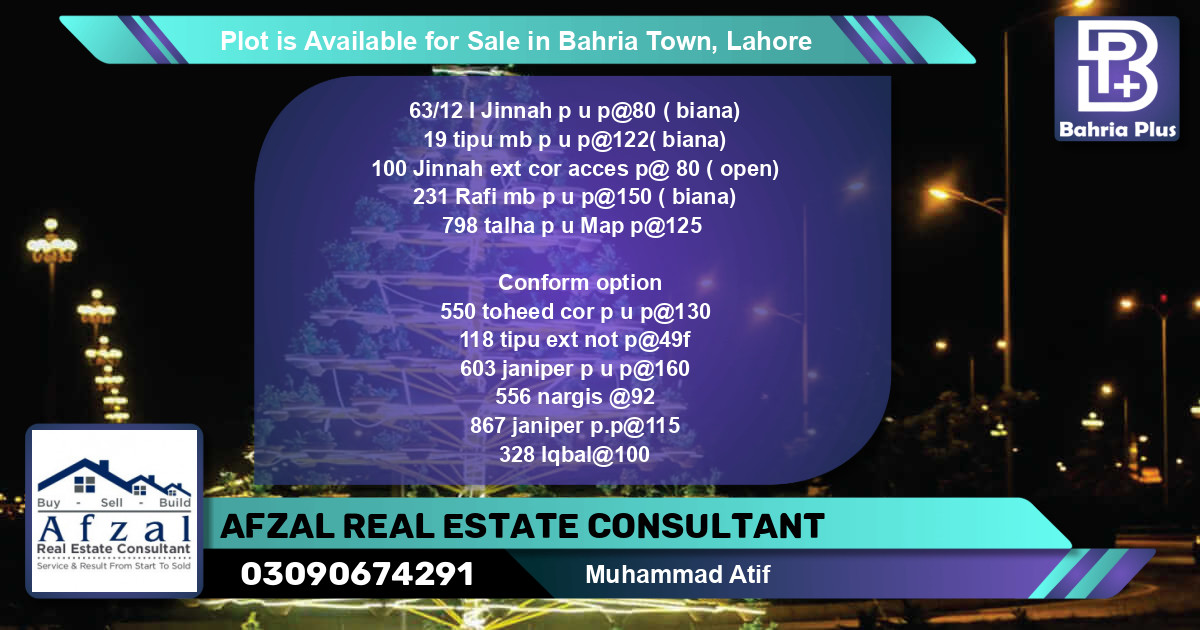 Residential Plot for Sale in Bahria Town, Lahore - (BP-88017)