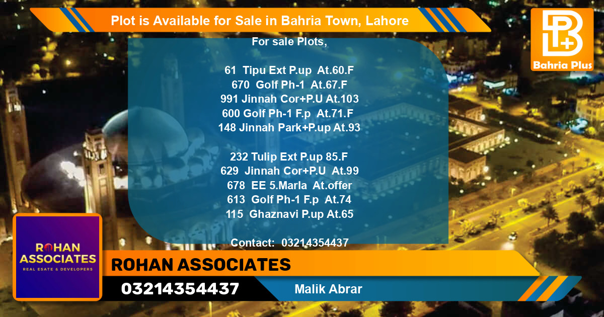 Residential Plot for Sale in Bahria Town, Lahore - (BP-88026)