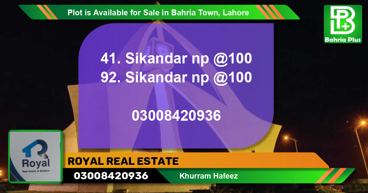 Residential Plot for Sale in Bahria Town, Lahore - (BP-88060)