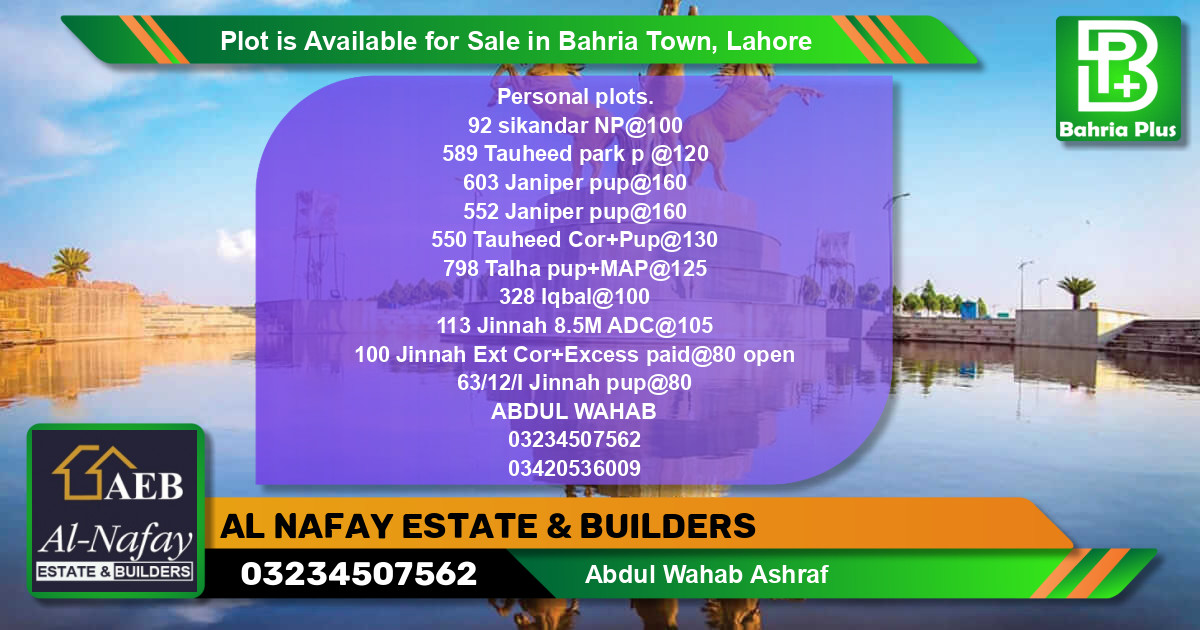 Residential Plot for Sale in Bahria Town, Lahore - (BP-88068)