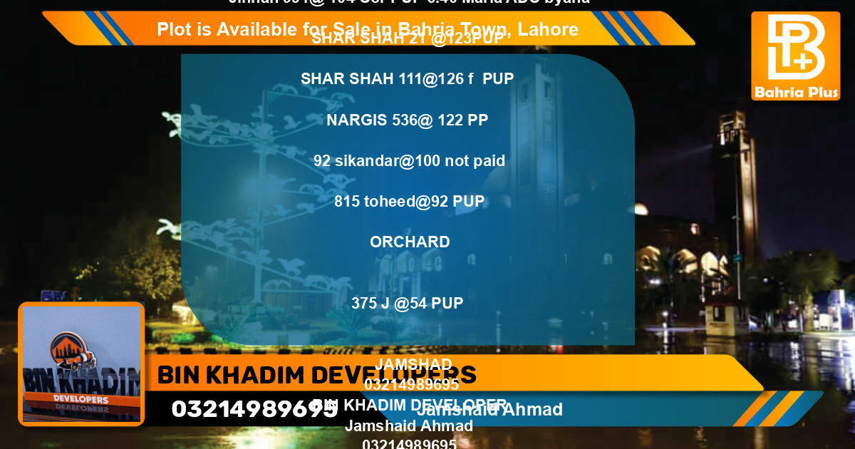 Residential Plot for Sale in Bahria Town, Lahore - (BP-88069)