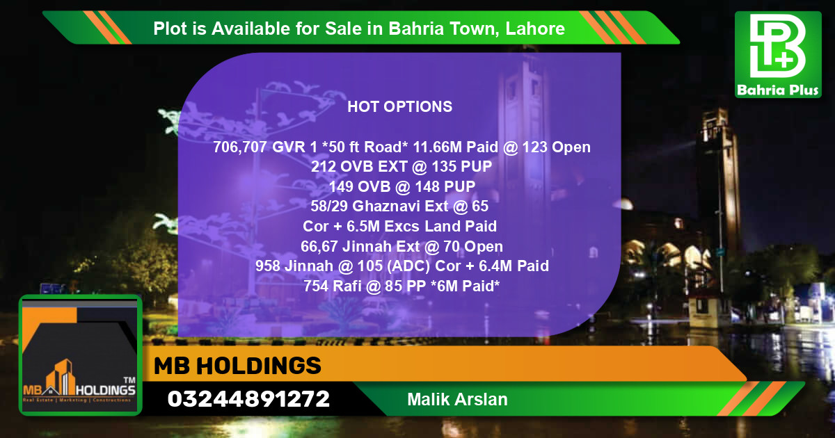 Residential Plot for Sale in Bahria Town, Lahore - (BP-88081)